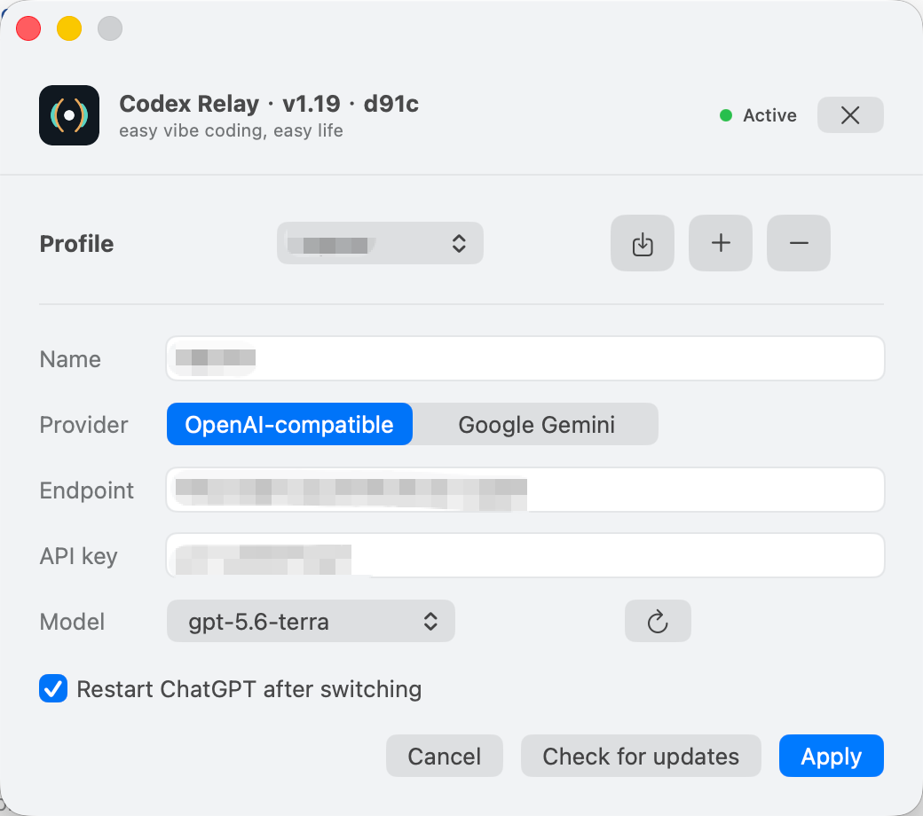 Codex Relay running on macOS